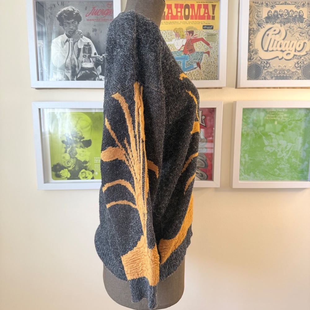 🌾 Vintage 90s Abstract Wheat Print Knit Sweater - Picture 3 of 8